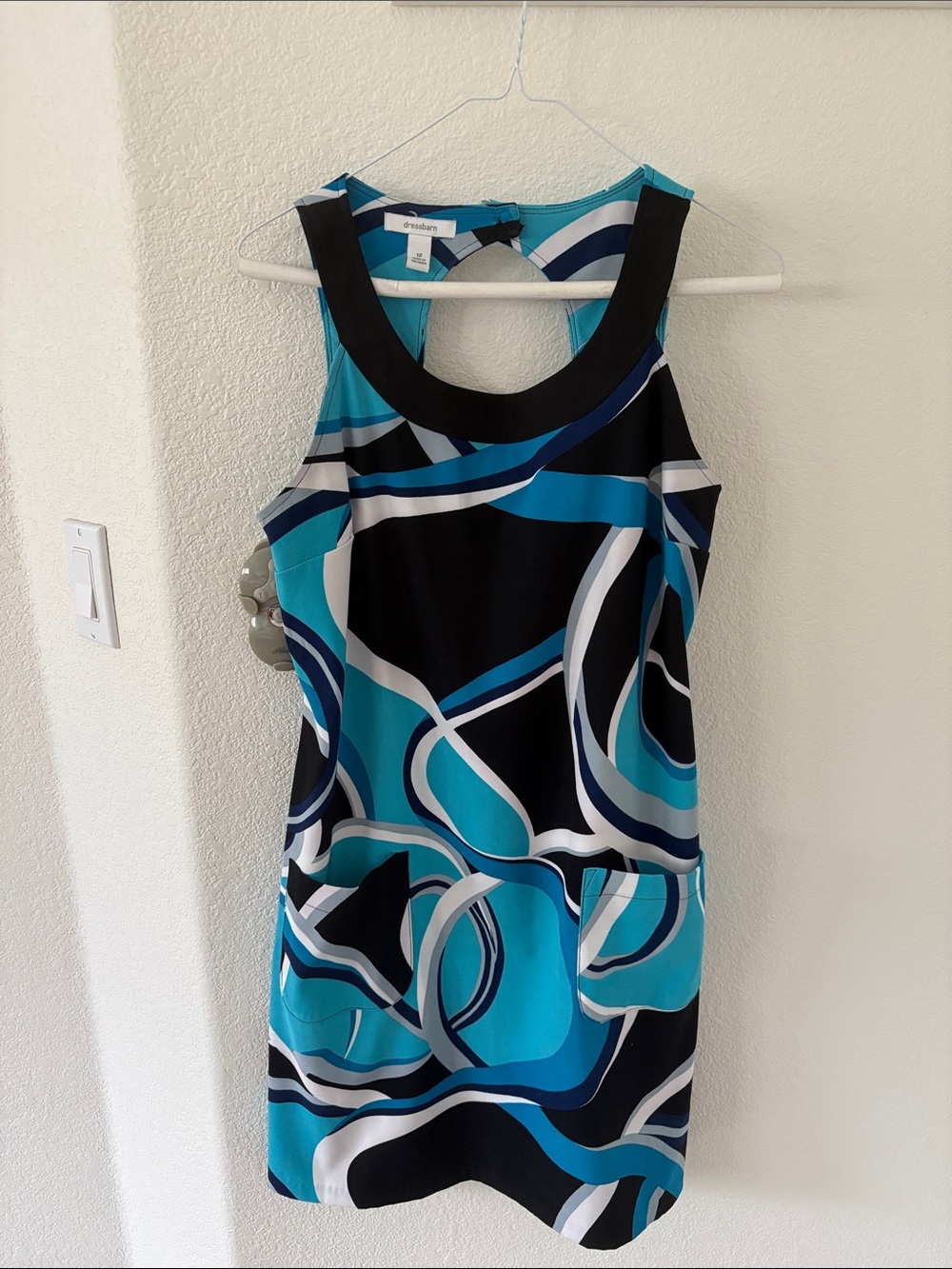 Dress Barn Teal, Black & White Abstract Print Sleeveless Mini Dress